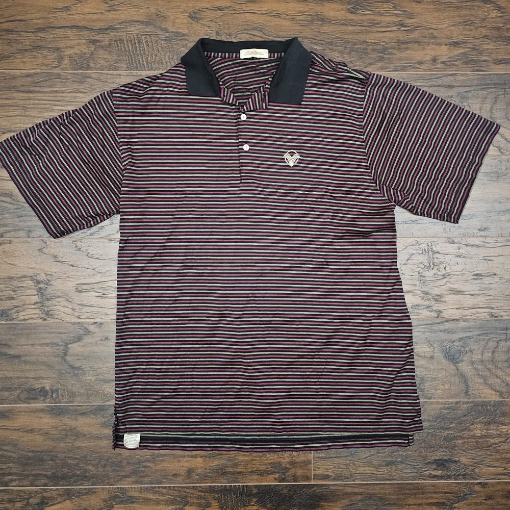 Vintage Peter Millar Mens Large Black Pink Striped Polo Golf Shirt Dad Y2k - Picture 2 of 8